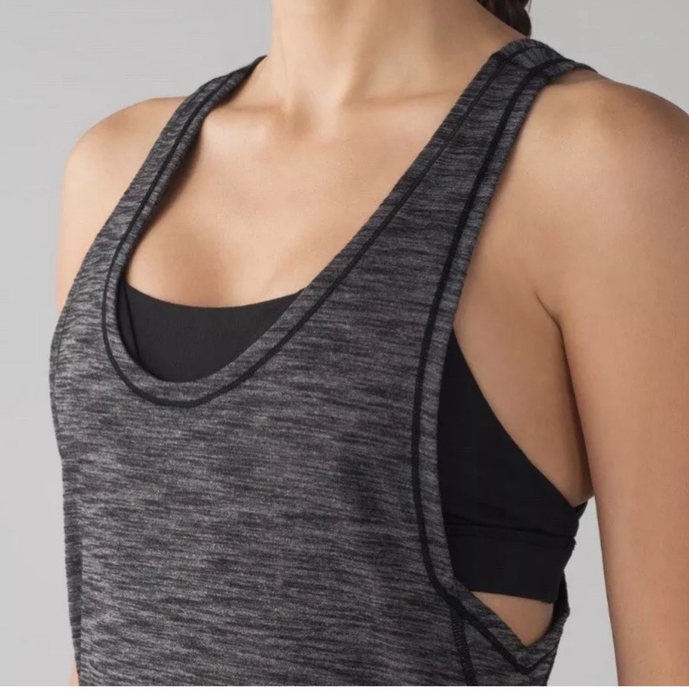 LULULEMON Size 8 Glide And Stride Tank A/B Bra Top Black HBLK Mesh Run Yoga